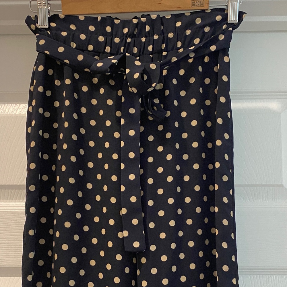 a'gaci Navy Polka Dot Wide Leg Pants